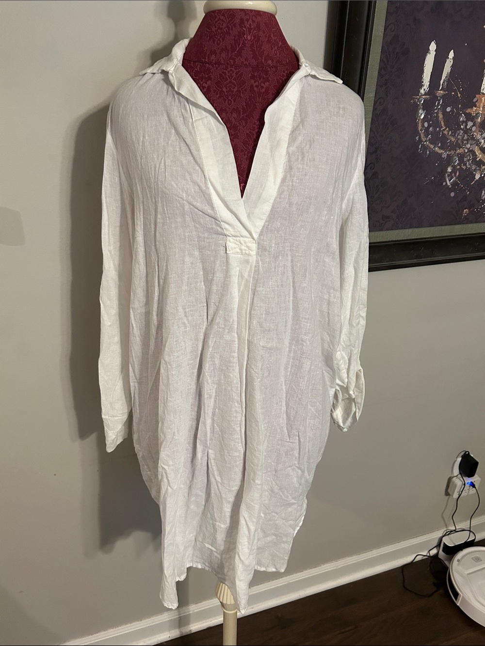 4our Dreamers White V-Neck Linen Tunic Dress